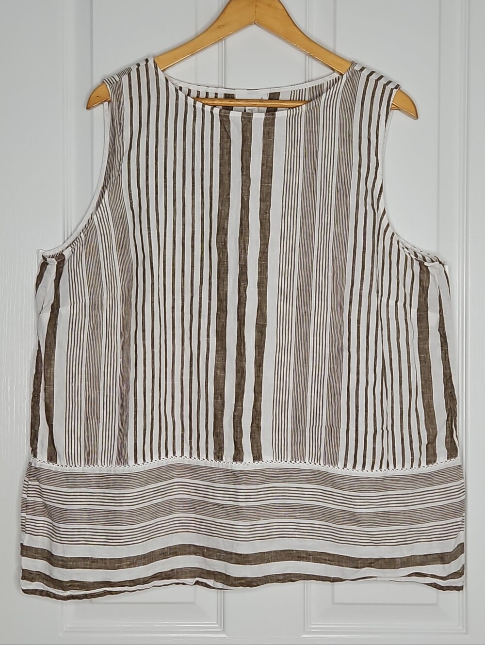 J Jill Love Linen Top XL Sleeveless Brown White Stripe Coastal Beachy Summer